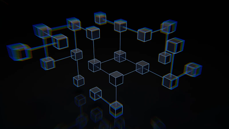 Composição abstrata em tons frios representando camadas de infraestrutura digital